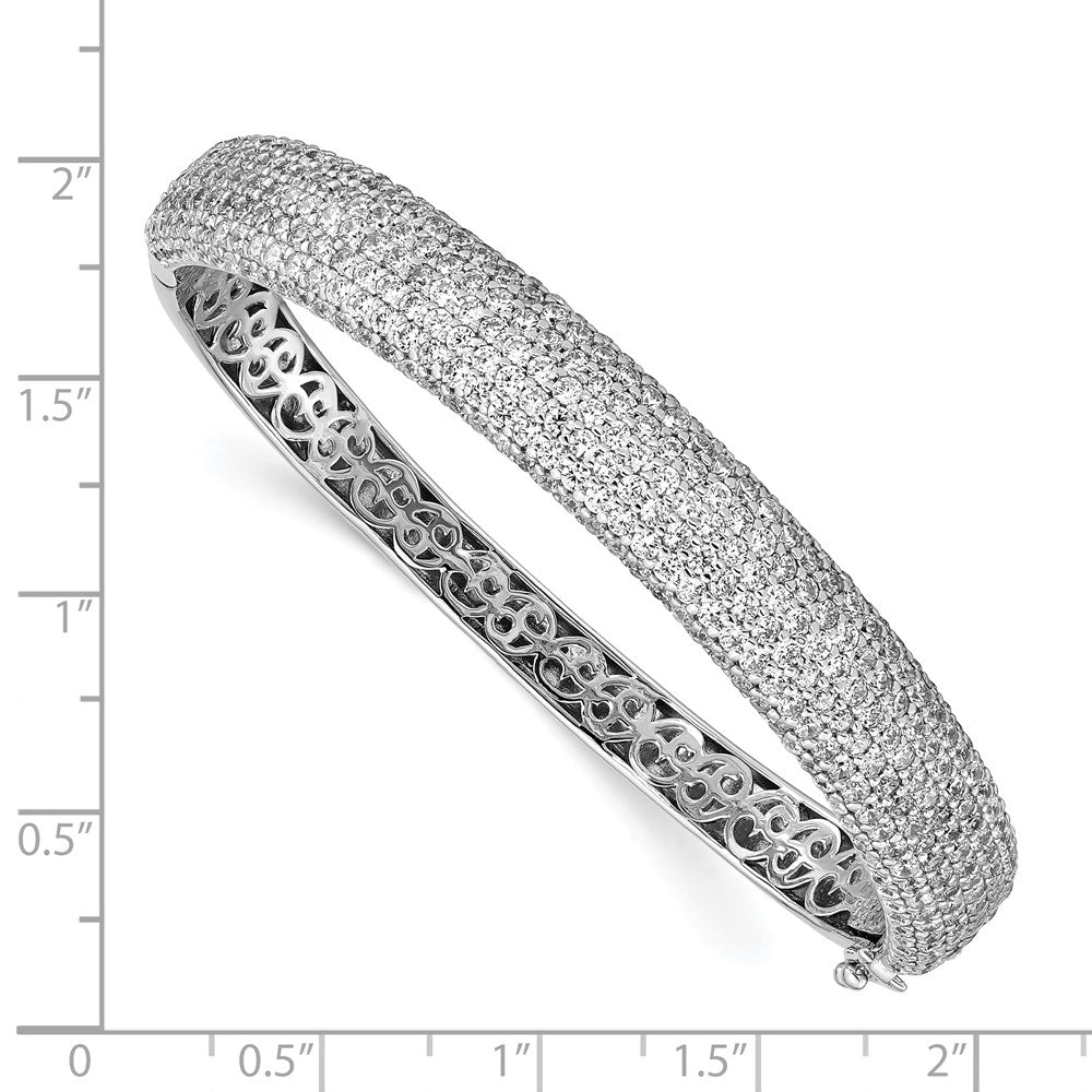 Sterling Silver Shimmer Rhodium-Plated 360 Stone Cz Pav Hinged Bangle