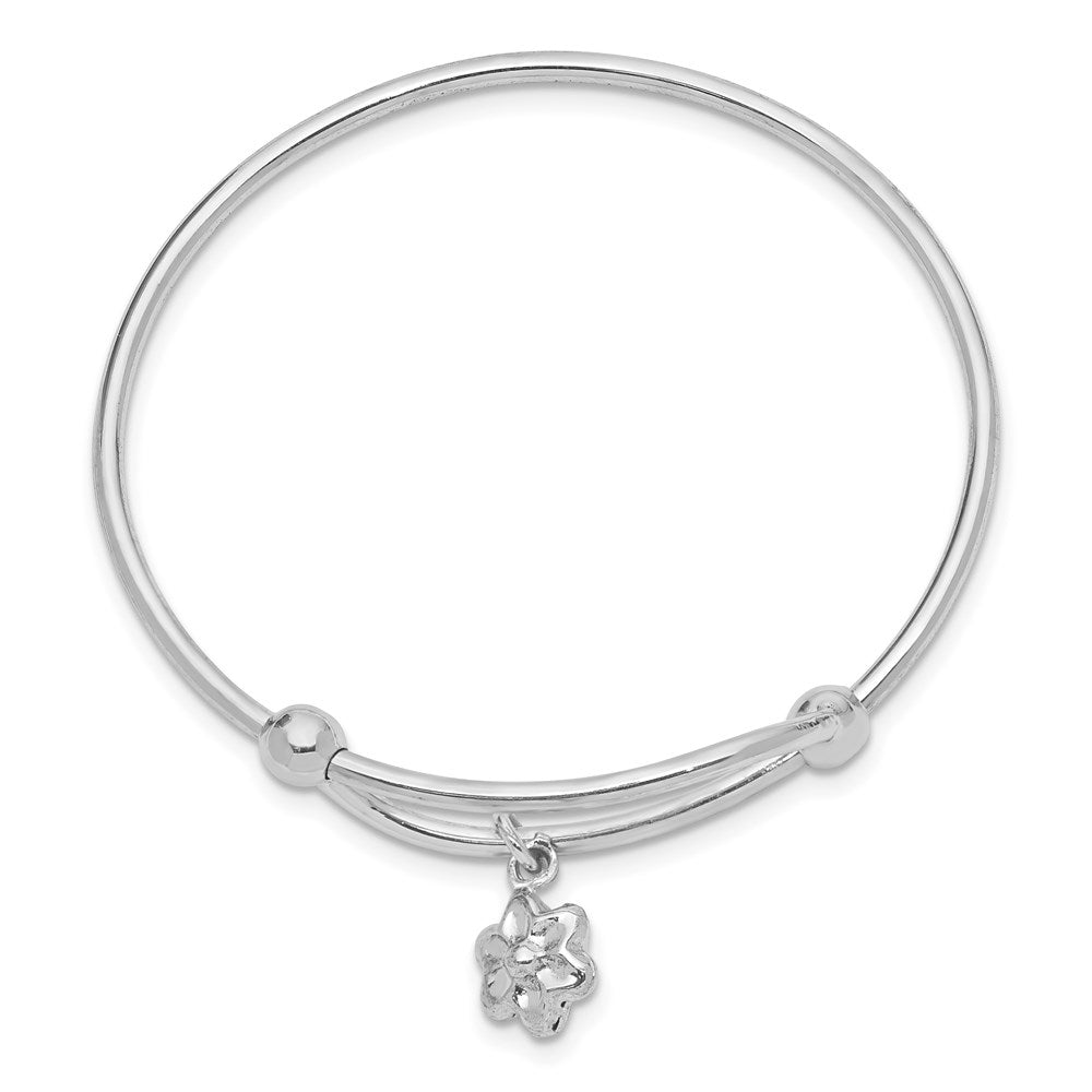 Sterling Silver Rhodium-Plated Polished Flower Adjustable Baby Bangle
