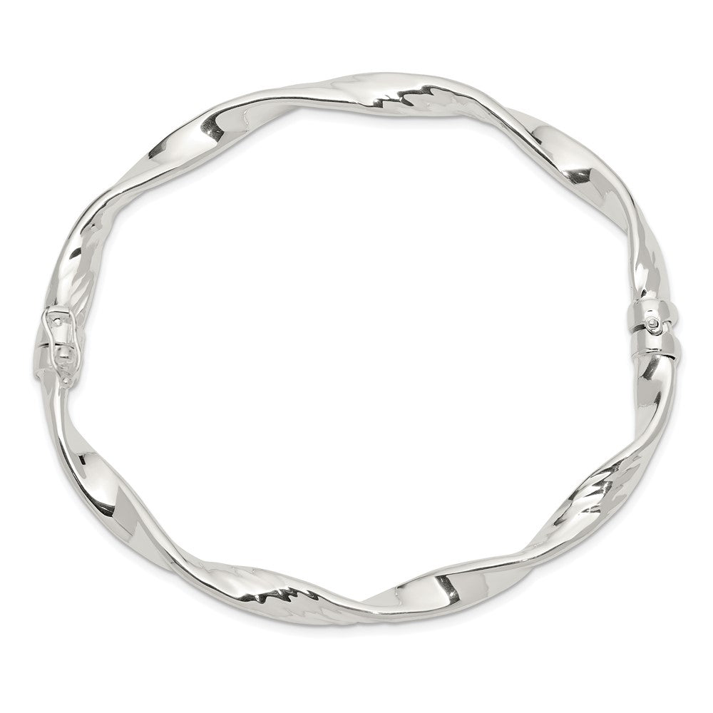 Sterling Silver Rhodium-Plated 5.00mm Polished Twisted Hinged Bangle