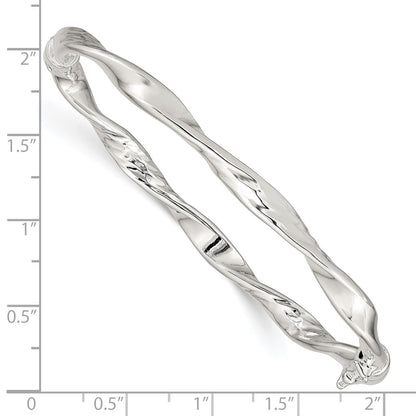 Sterling Silver Rhodium-Plated 5.00mm Polished Twisted Hinged Bangle