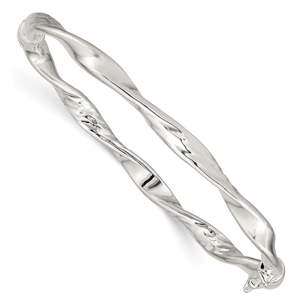 Sterling Silver Rhodium-Plated 5.00mm Polished Twisted Hinged Bangle