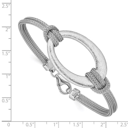 7.25 Inch Sterling Silver Rhodium-Plated Brushed Oval Mesh Knotted Bracelet