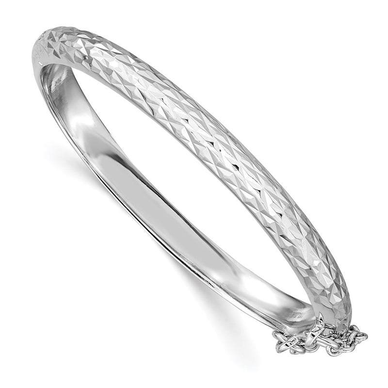 Sterling Silver Rhodium-Plated Polished & Diamond-Cut 4.5mm With Safety Clasp Hinged Children'S Bangle