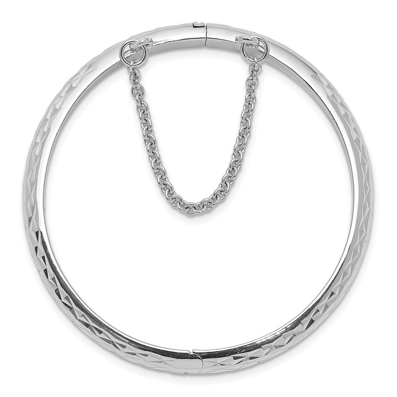 Sterling Silver Rhodium Plated Polished & D/c 5.5mm W/ Safety Hinged Children's Bangle