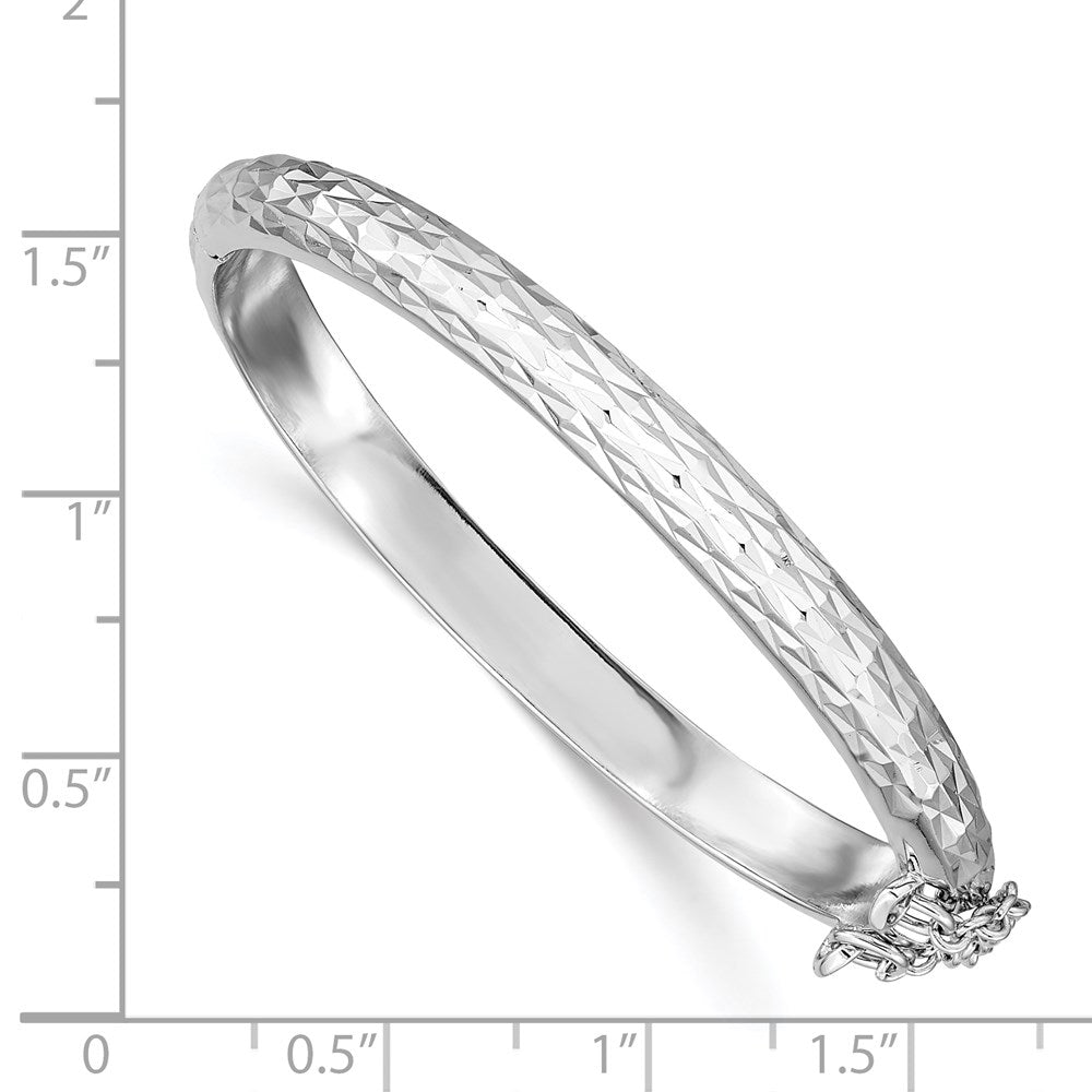 Sterling Silver Rhodium Plated Polished & D/c 5.5mm W/ Safety Hinged Children's Bangle