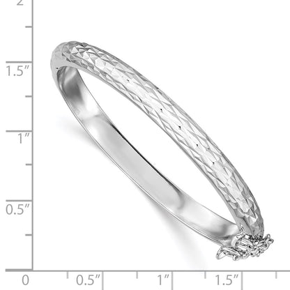 Sterling Silver Rhodium Plated Polished & D/c 5.5mm W/ Safety Hinged Children's Bangle