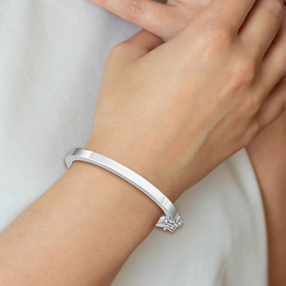 Sterling Silver Rh-Plated Polished 4mm W/ Safety Hinged Children'S Bangle