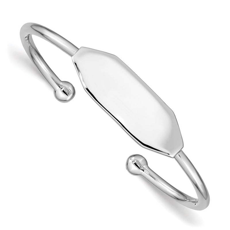 Sterling Silver Rhodium-Plated Polished Id Children'S Cuff Bangle