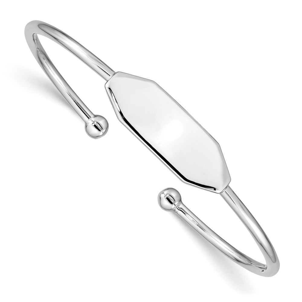 Sterling Silver Rhodium-Plated Polished Id Children'S Cuff Bangle