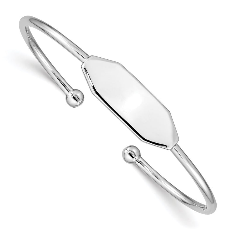 Sterling Silver Rhodium-Plated Polished Id Children'S Cuff Bangle