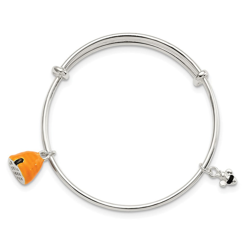 Sterling Silver Yellow & Black Enameled Bee Beehive Children'S Bangle