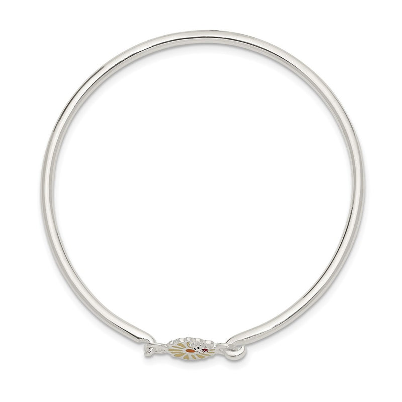 Sterling Silver Enameled Flower & Ladybug Children'S Bangle Bracelet