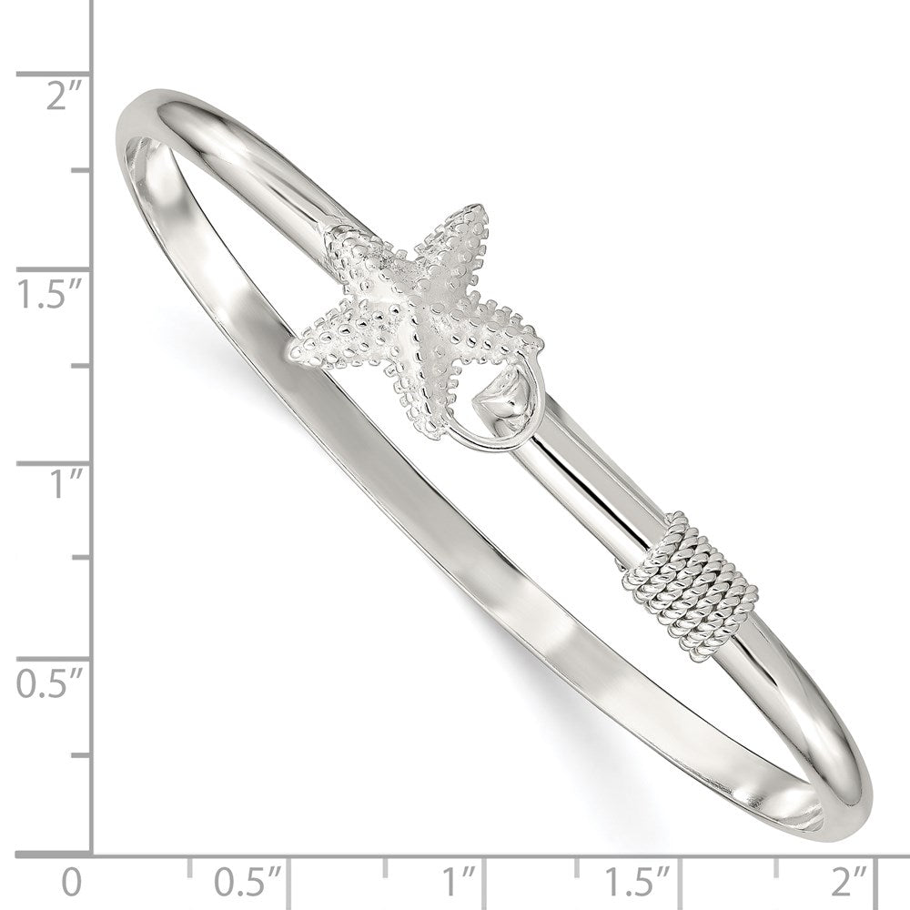 Sterling Silver Polished And Textured Starfish Bangle