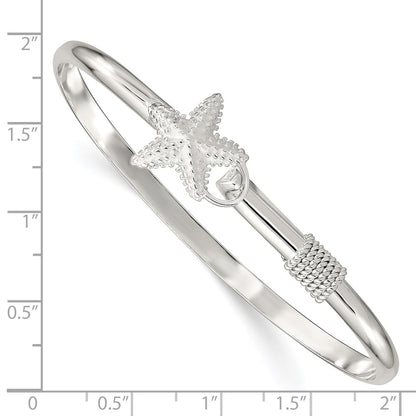 Sterling Silver Polished And Textured Starfish Bangle