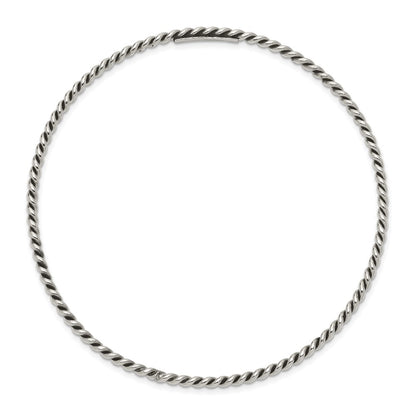 Sterling Silver Antiqued 2mm Twisted Slip-On Bangle