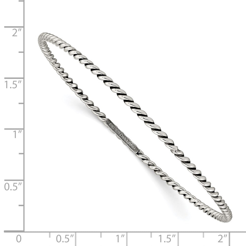 Sterling Silver Antiqued 2mm Twisted Slip-On Bangle