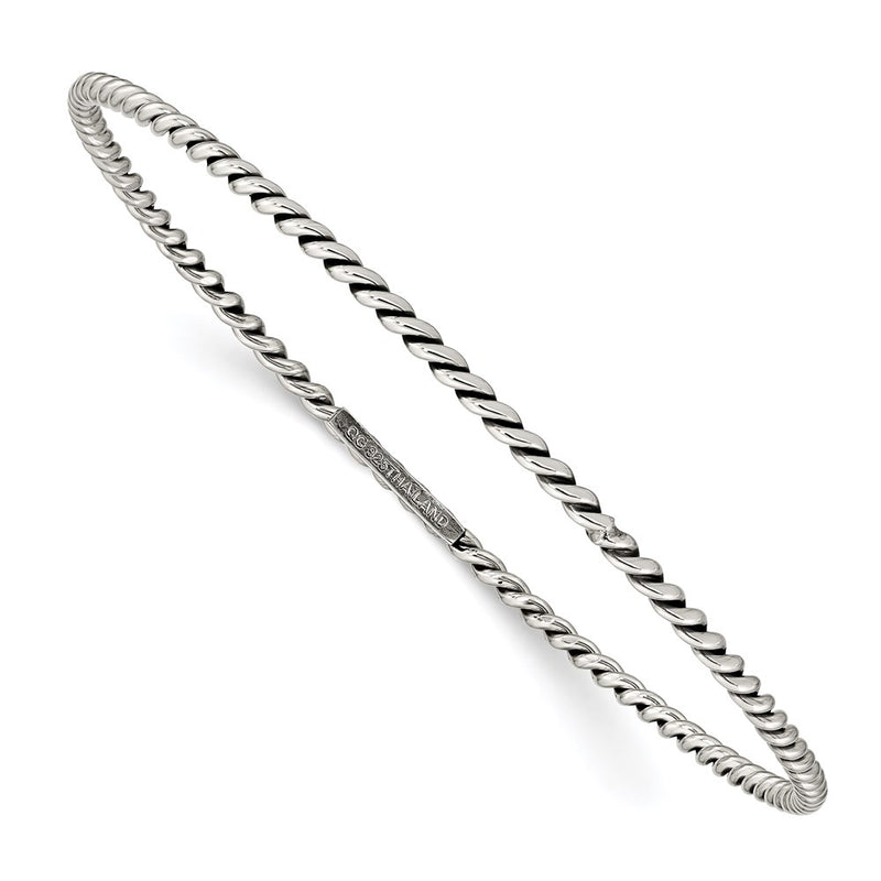 Sterling Silver Antiqued 2mm Twisted Slip-On Bangle