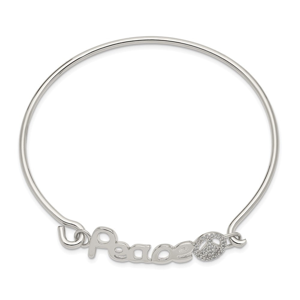 Sterling Silver Rhod-Plated Polished Cz Peace With Sign Bangle