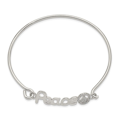 Sterling Silver Rhod-Plated Polished Cz Peace With Sign Bangle