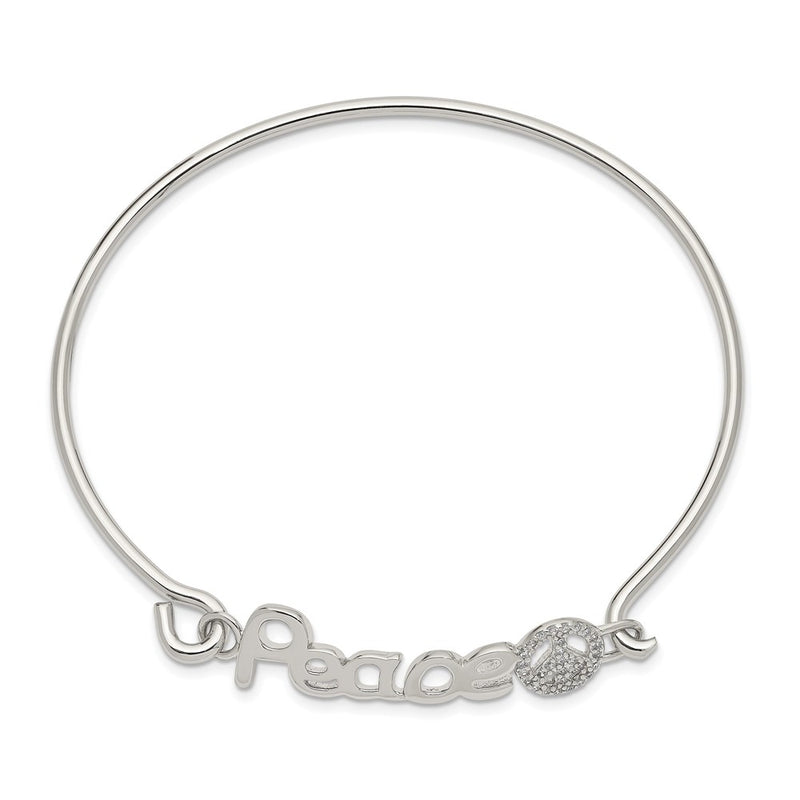 Sterling Silver Rhod-Plated Polished Cz Peace With Sign Bangle