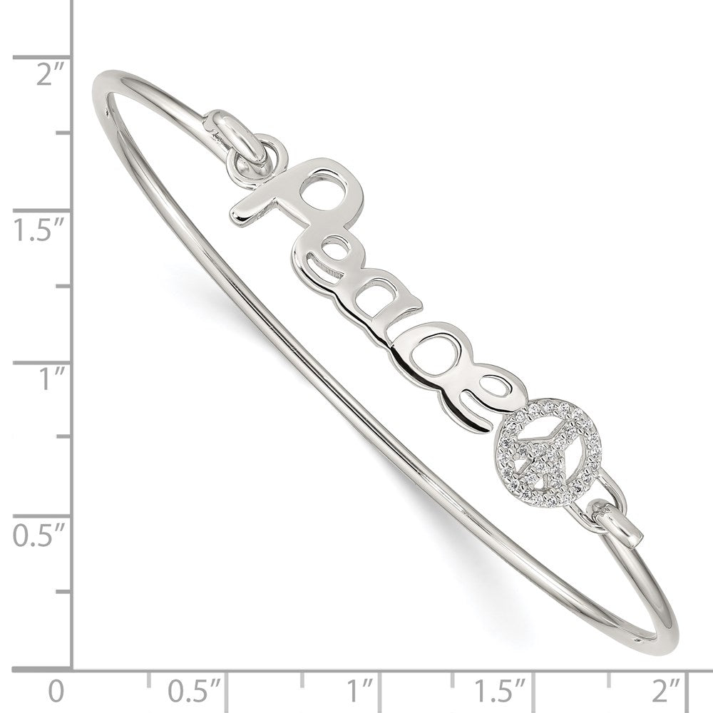 Sterling Silver Rhod-Plated Polished Cz Peace With Sign Bangle