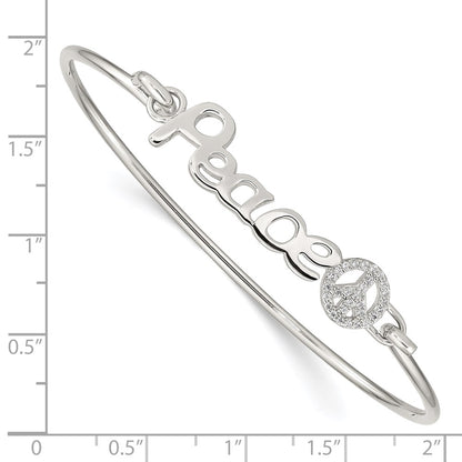 Sterling Silver Rhod-Plated Polished Cz Peace With Sign Bangle