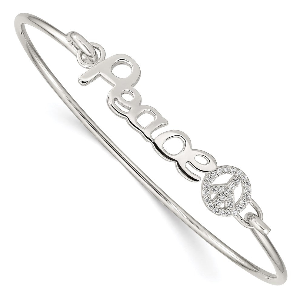 Sterling Silver Rhod-Plated Polished Cz Peace With Sign Bangle