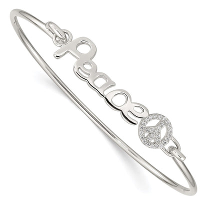 Sterling Silver Rhod-Plated Polished Cz Peace With Sign Bangle