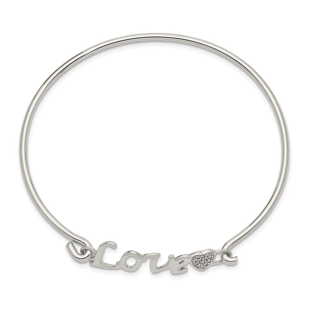 Sterling Silver Rhodium-Plated Polished Love With Cz Heart Bangle