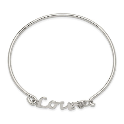 Sterling Silver Rhodium-Plated Polished Love With Cz Heart Bangle
