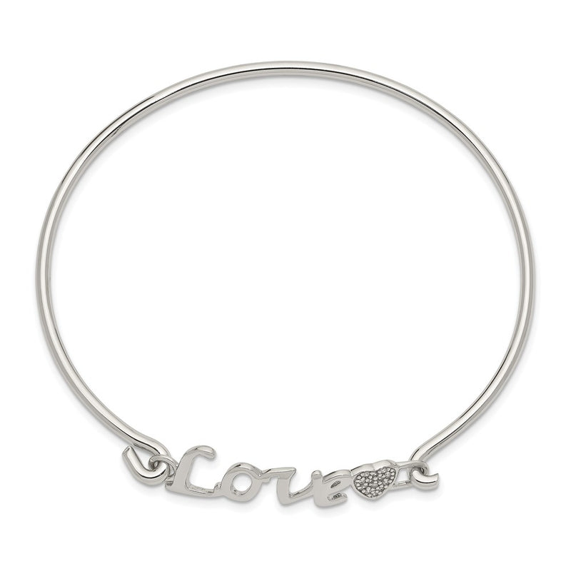 Sterling Silver Rhodium-Plated Polished Love With Cz Heart Bangle