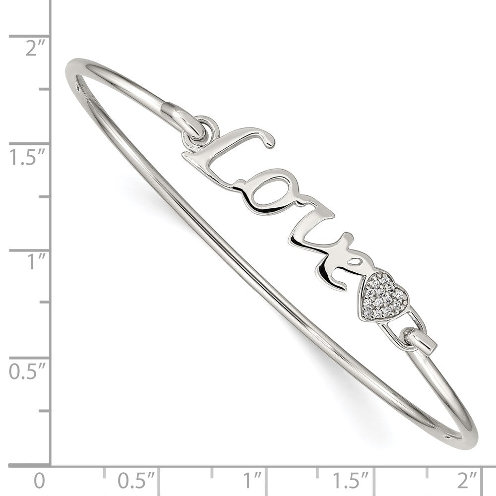 Sterling Silver Rhodium-Plated Polished Love With Cz Heart Bangle