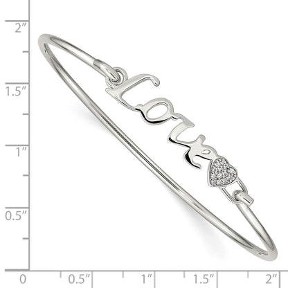 Sterling Silver Rhodium-Plated Polished Love With Cz Heart Bangle