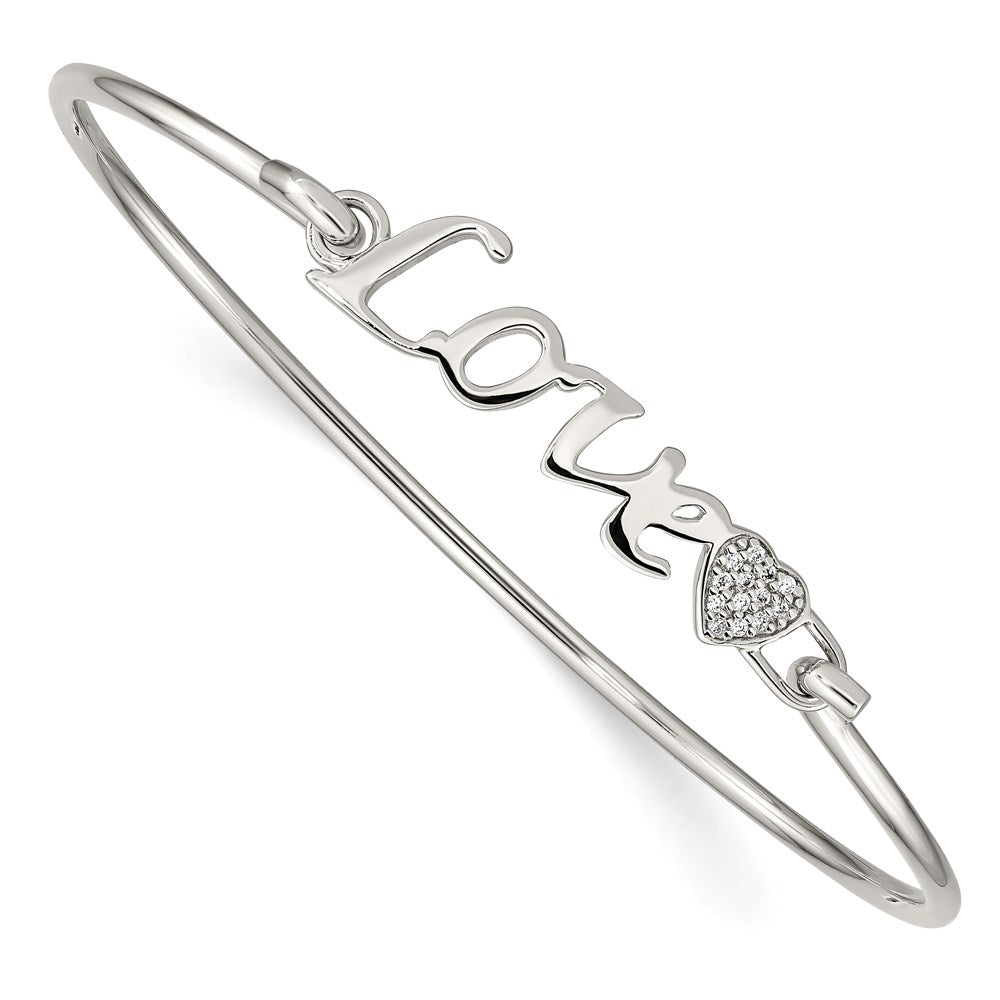 Sterling Silver Rhodium-Plated Polished Love With Cz Heart Bangle
