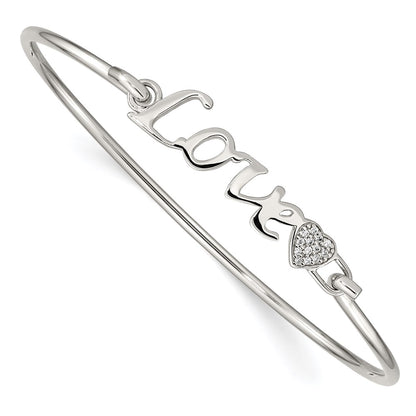 Sterling Silver Rhodium-Plated Polished Love With Cz Heart Bangle