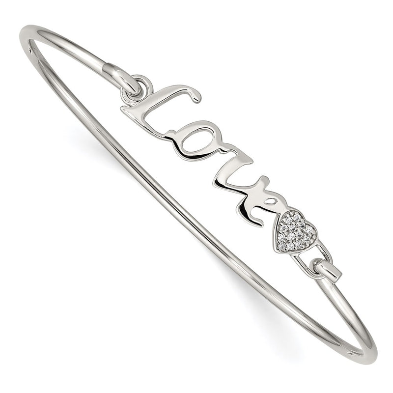 Sterling Silver Rhodium-Plated Polished Love With Cz Heart Bangle