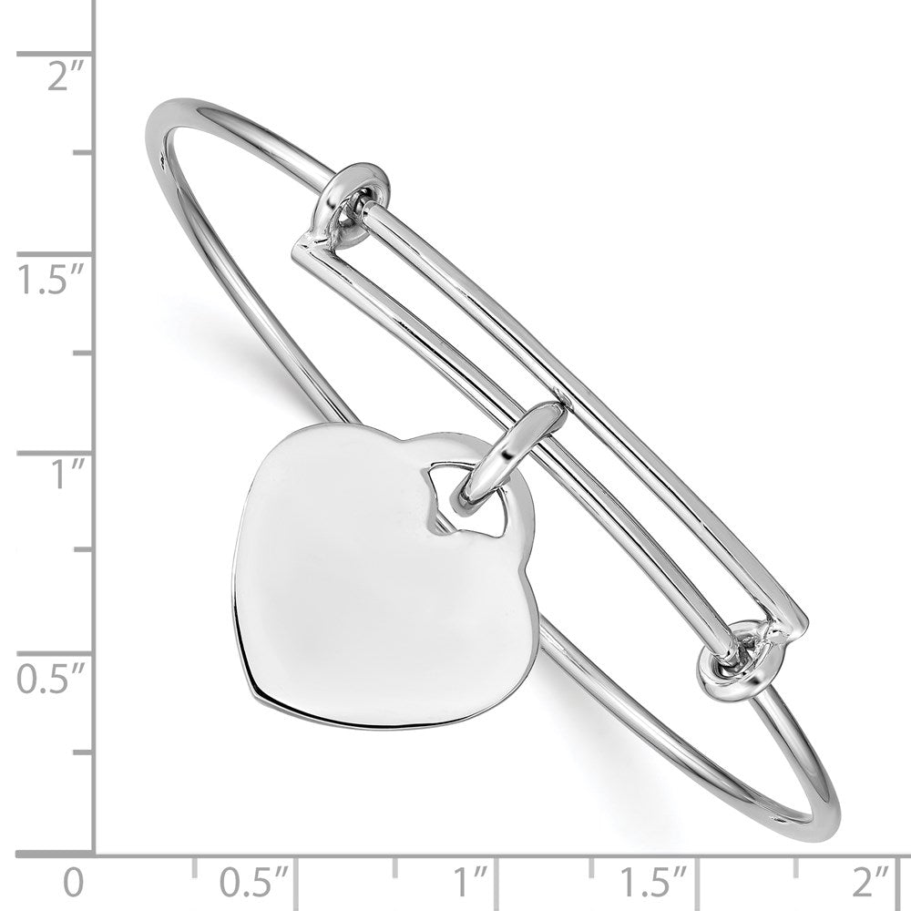 Sterling Silver Rhodium-Plated Engraveable Heart Bangle