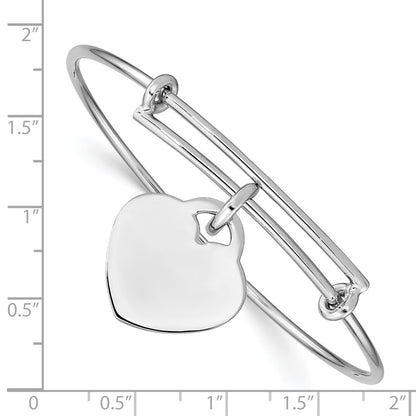 Sterling Silver Rhodium-Plated Engraveable Heart Bangle