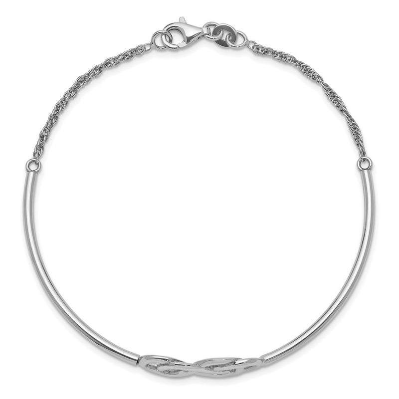 Sterling Silver Rhodium-Plated Double Infinity Symbol Bangle Bracelet