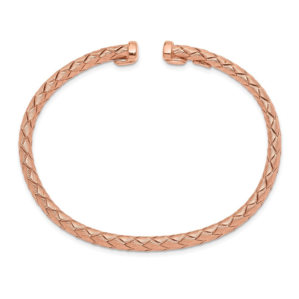 Sterling Silver Rose-Tone Polished And Textured Bangle