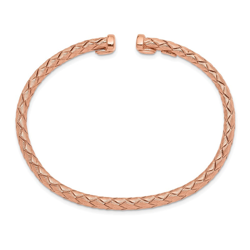 Sterling Silver Rose-Tone Polished And Textured Bangle