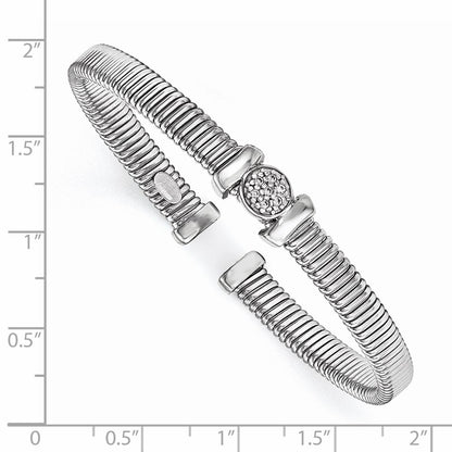 Sterling Silver Polished Rhodium-Plated Twist Cz Cuff Bangle