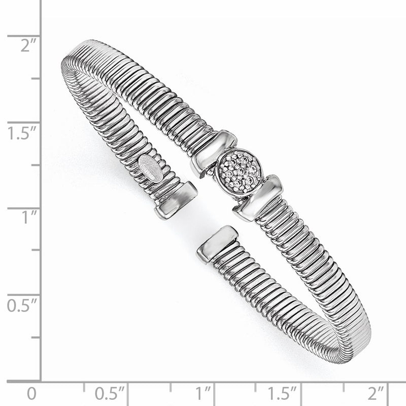 Sterling Silver Polished Rhodium-Plated Twist Cz Cuff Bangle