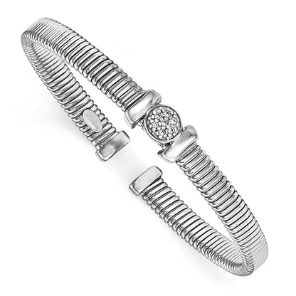 Sterling Silver Polished Rhodium-Plated Twist Cz Cuff Bangle