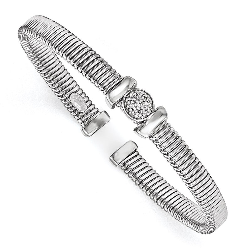 Sterling Silver Polished Rhodium-Plated Twist Cz Cuff Bangle
