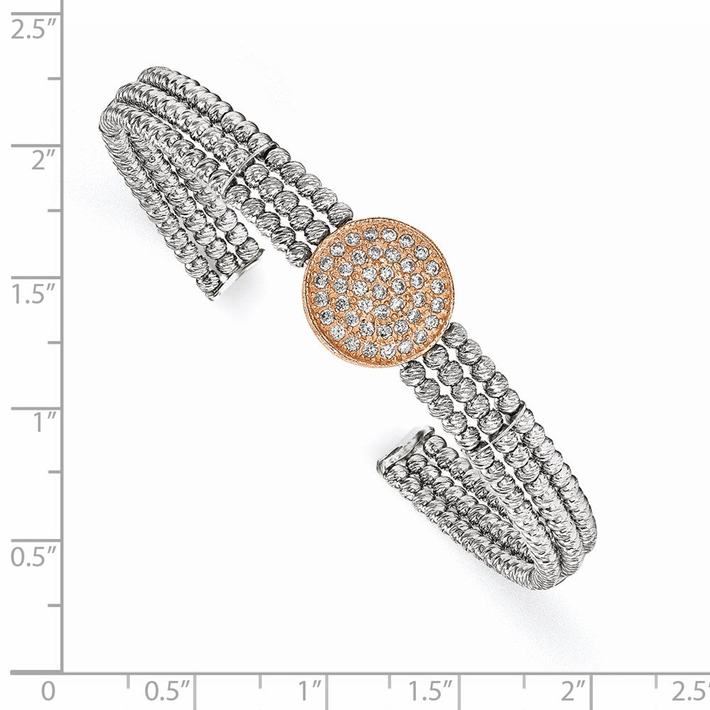 Sterling Silver Rose, Rhodium-Plated 3-Strand Beaded Swarovski Crystal Cuff