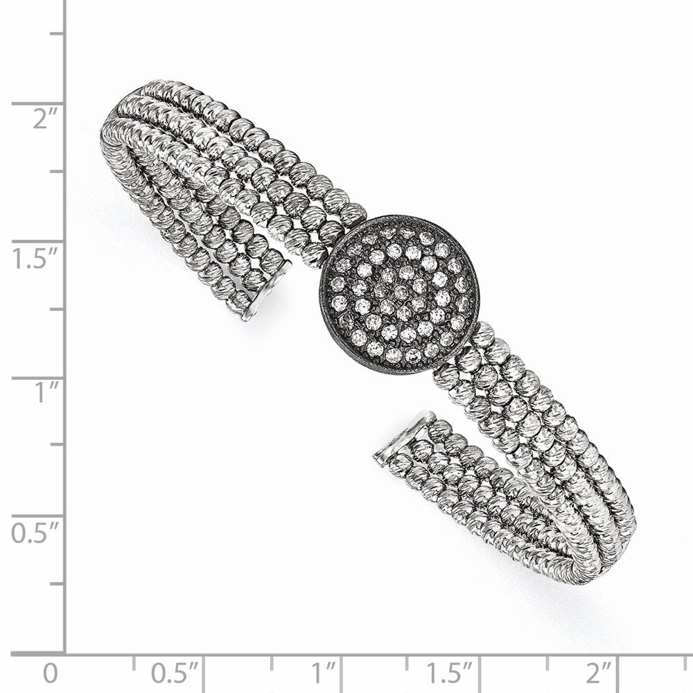 Sterling Silver Black Rhodium-Plated 3-Strand Beaded Swarovski Crystal Cuff