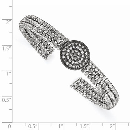 Sterling Silver Black Rhodium-Plated 3-Strand Beaded Swarovski Crystal Cuff