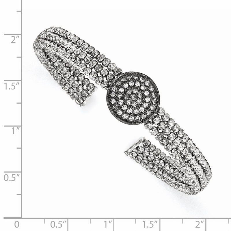 Sterling Silver Black Rhodium-Plated 3-Strand Beaded Swarovski Crystal Cuff
