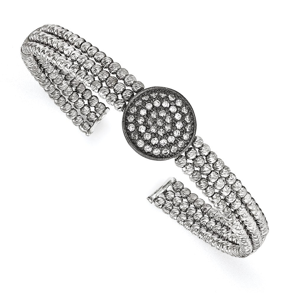 Sterling Silver Black Rhodium-Plated 3-Strand Beaded Swarovski Crystal Cuff